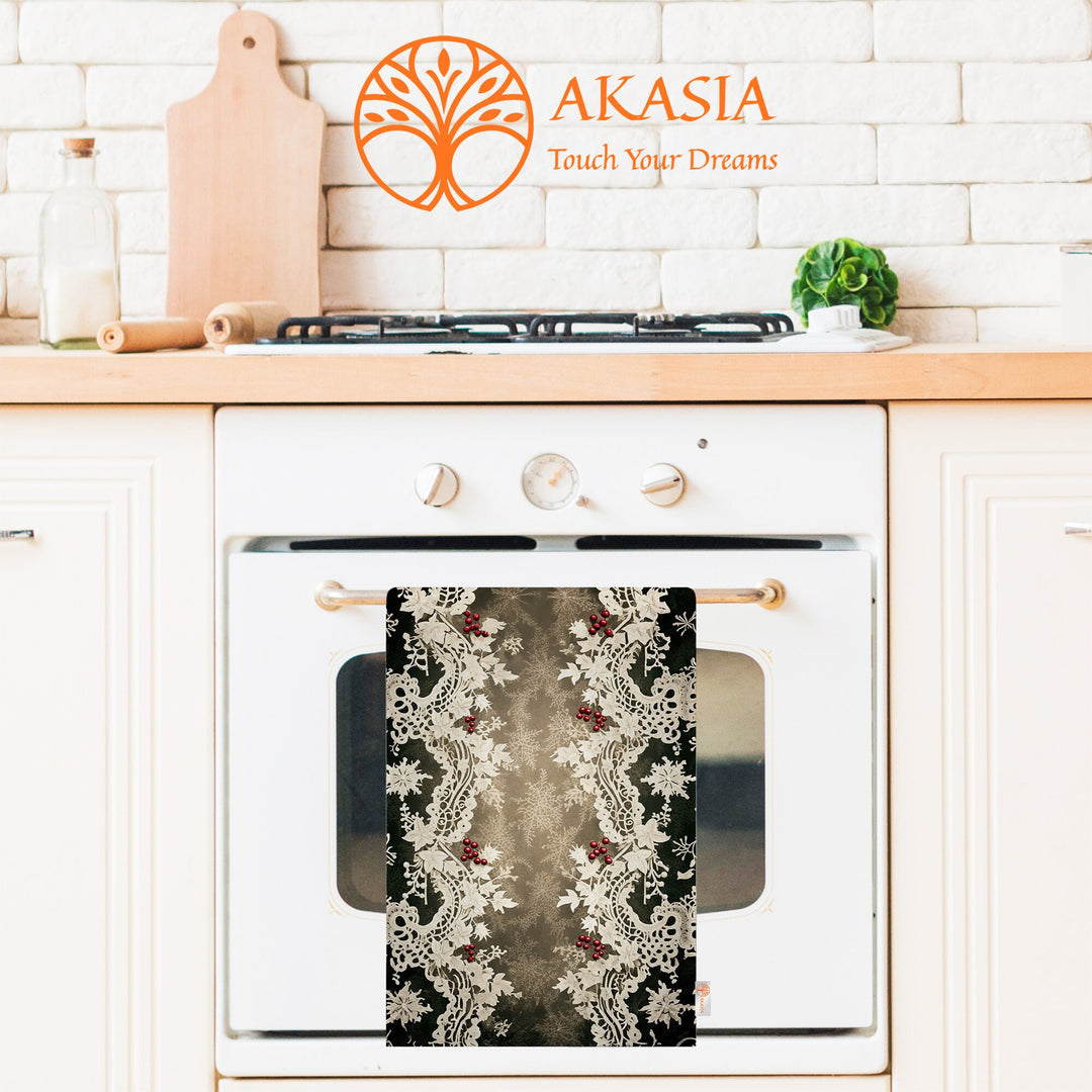 Floral Winter Towel|Lace Pattern Xmas Hand Towel|Christmas Dishcloth|Kitchen Cleaning Cloth|Dust Remover|Cost-Effective Rag|Floral Tea Towel