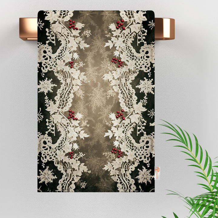 Floral Winter Towel|Lace Pattern Xmas Hand Towel|Christmas Dishcloth|Kitchen Cleaning Cloth|Dust Remover|Cost-Effective Rag|Floral Tea Towel