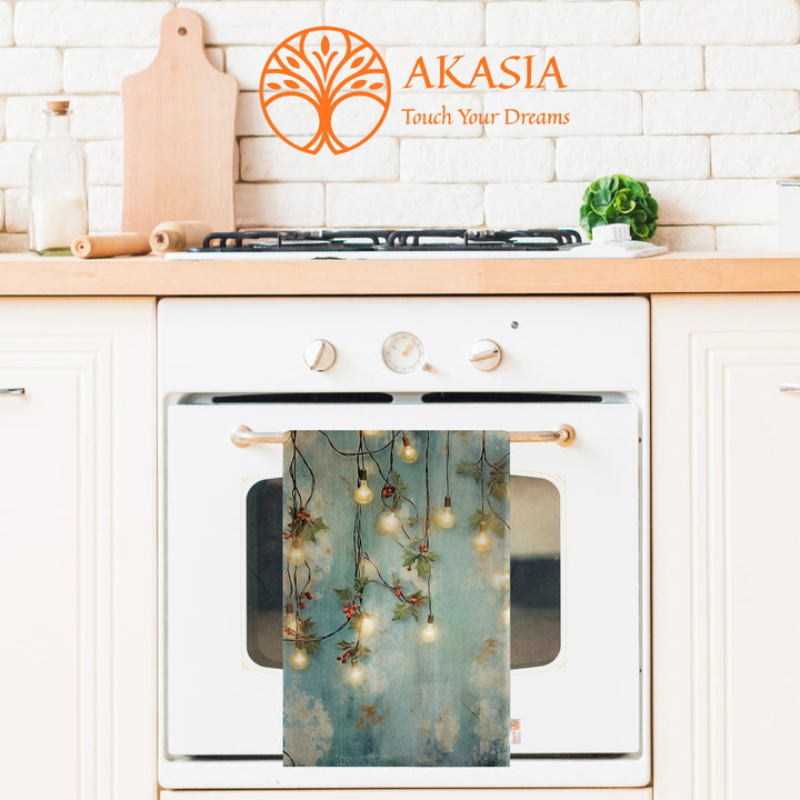 Christmas Hand Towel|Winter Trend Tea Towel|Floral Xmas Dishcloth|Red Berry Print Kitchen Cleaning Cloth|Dust Remover|Cost-Effective Rag
