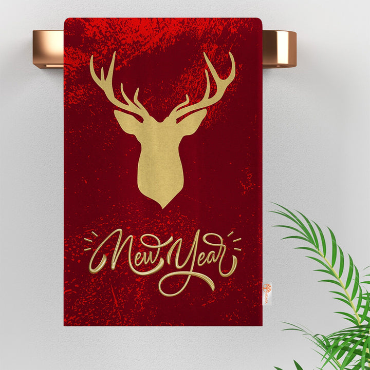Christmas Hand Towel|New Year Tea Towel|Merry Xmas Dishcloth|Cute Deer Kitchen Cleaning Cloth|Joy Print Reusable Rag|Buckhorn Tea Towel