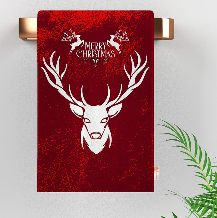 Christmas Hand Towel|New Year Tea Towel|Merry Xmas Dishcloth|Cute Deer Kitchen Cleaning Cloth|Joy Print Reusable Rag|Buckhorn Tea Towel