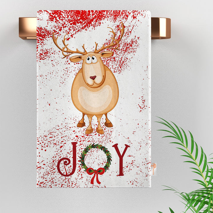 Christmas Hand Towel|New Year Tea Towel|Merry Xmas Dishcloth|Cute Deer Kitchen Cleaning Cloth|Joy Print Reusable Rag|Buckhorn Tea Towel