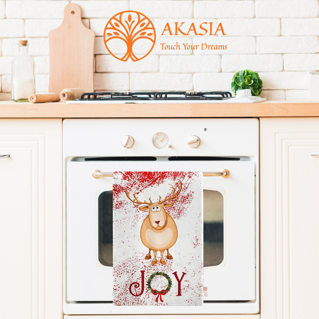 Christmas Hand Towel|New Year Tea Towel|Merry Xmas Dishcloth|Cute Deer Kitchen Cleaning Cloth|Joy Print Reusable Rag|Buckhorn Tea Towel