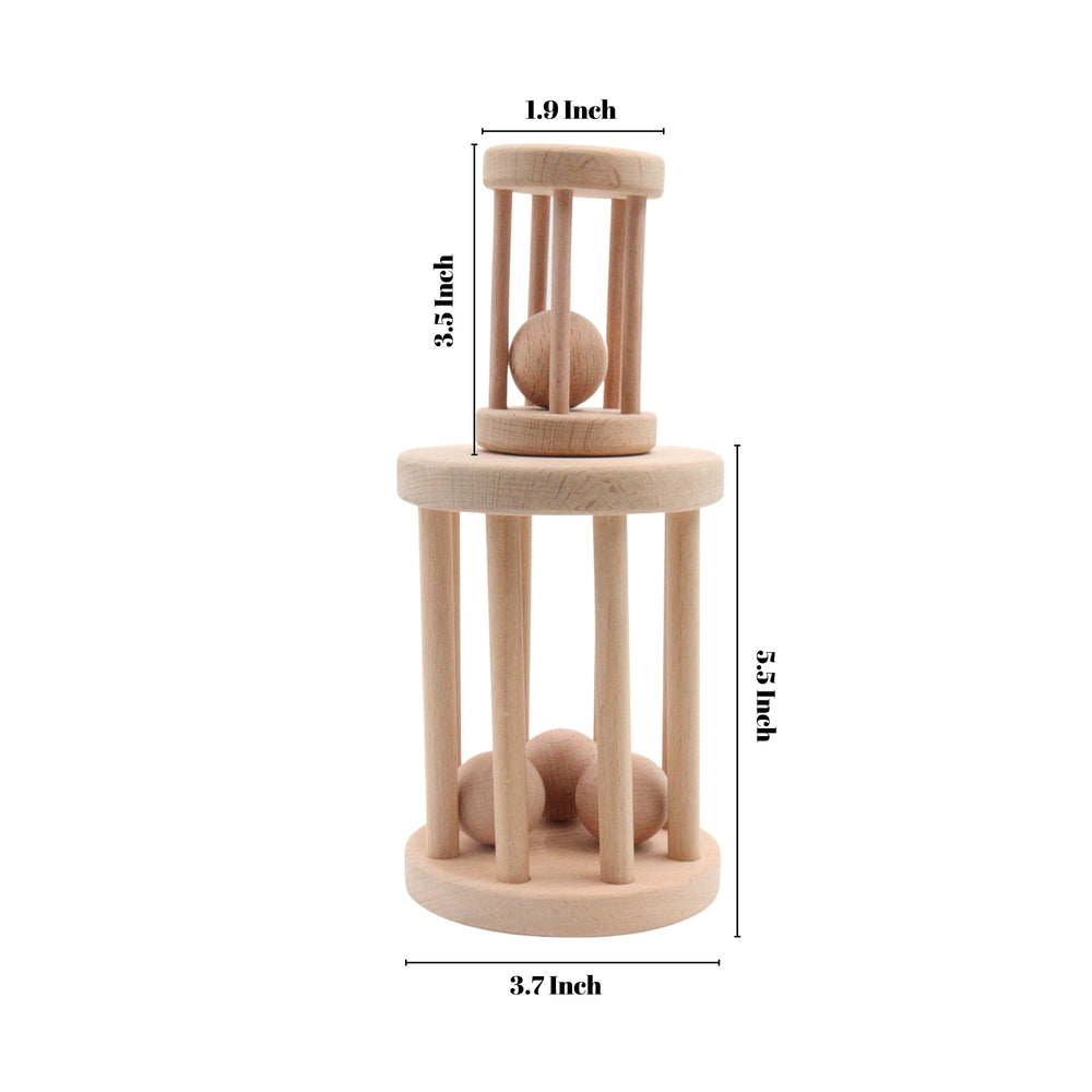 Set of 2 Wooden Ball Cylinder|Baby Rattle Toy|Kids Bell Cylinder|Montessori Rattle Roller|Organic Infant Toy|Wooden Safe Baby Birthday Gift
