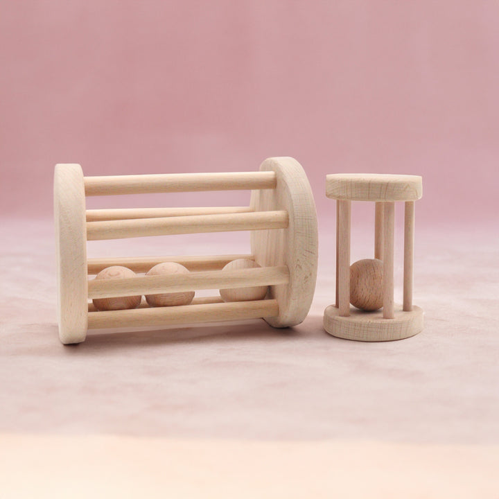 Set of 2 Wooden Ball Cylinder|Baby Rattle Toy|Kids Bell Cylinder|Montessori Rattle Roller|Organic Infant Toy|Wooden Safe Baby Birthday Gift