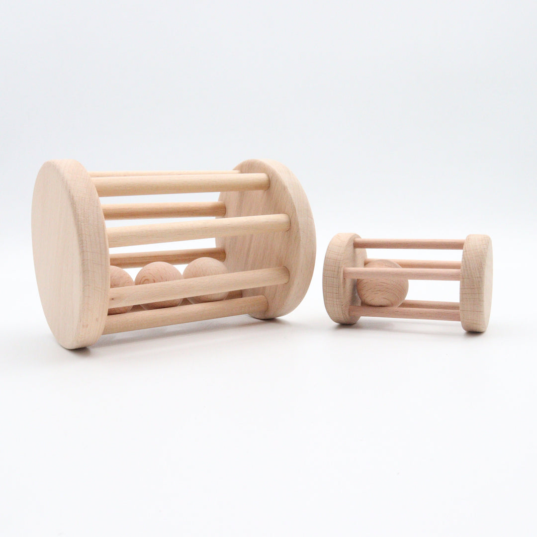 Set of 2 Wooden Ball Cylinder|Baby Rattle Toy|Kids Bell Cylinder|Montessori Rattle Roller|Organic Infant Toy|Wooden Safe Baby Birthday Gift