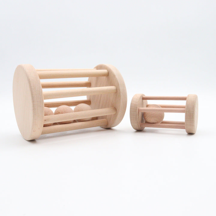 Set of 2 Wooden Ball Cylinder|Baby Rattle Toy|Kids Bell Cylinder|Montessori Rattle Roller|Organic Infant Toy|Wooden Safe Baby Birthday Gift