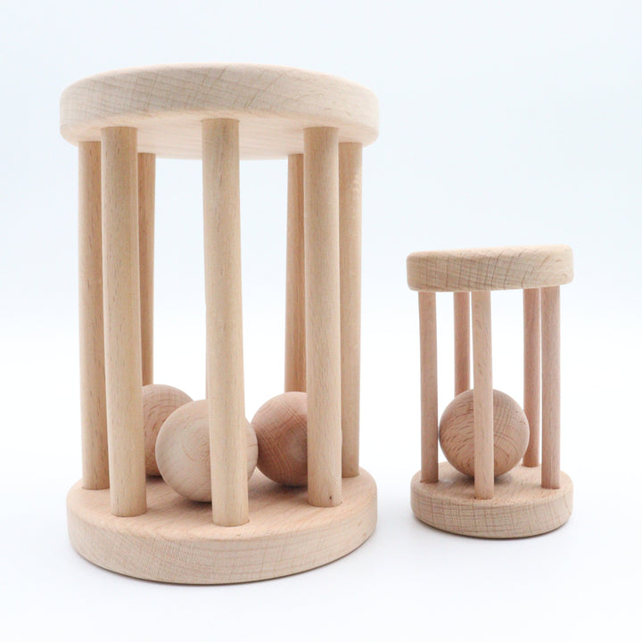 Set of 2 Wooden Ball Cylinder|Baby Rattle Toy|Kids Bell Cylinder|Montessori Rattle Roller|Organic Infant Toy|Wooden Safe Baby Birthday Gift