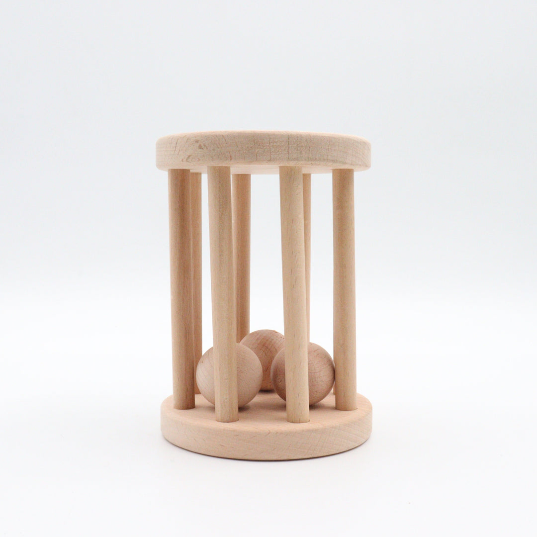 Set of 2 Wooden Ball Cylinder|Baby Rattle Toy|Kids Bell Cylinder|Montessori Rattle Roller|Organic Infant Toy|Wooden Safe Baby Birthday Gift