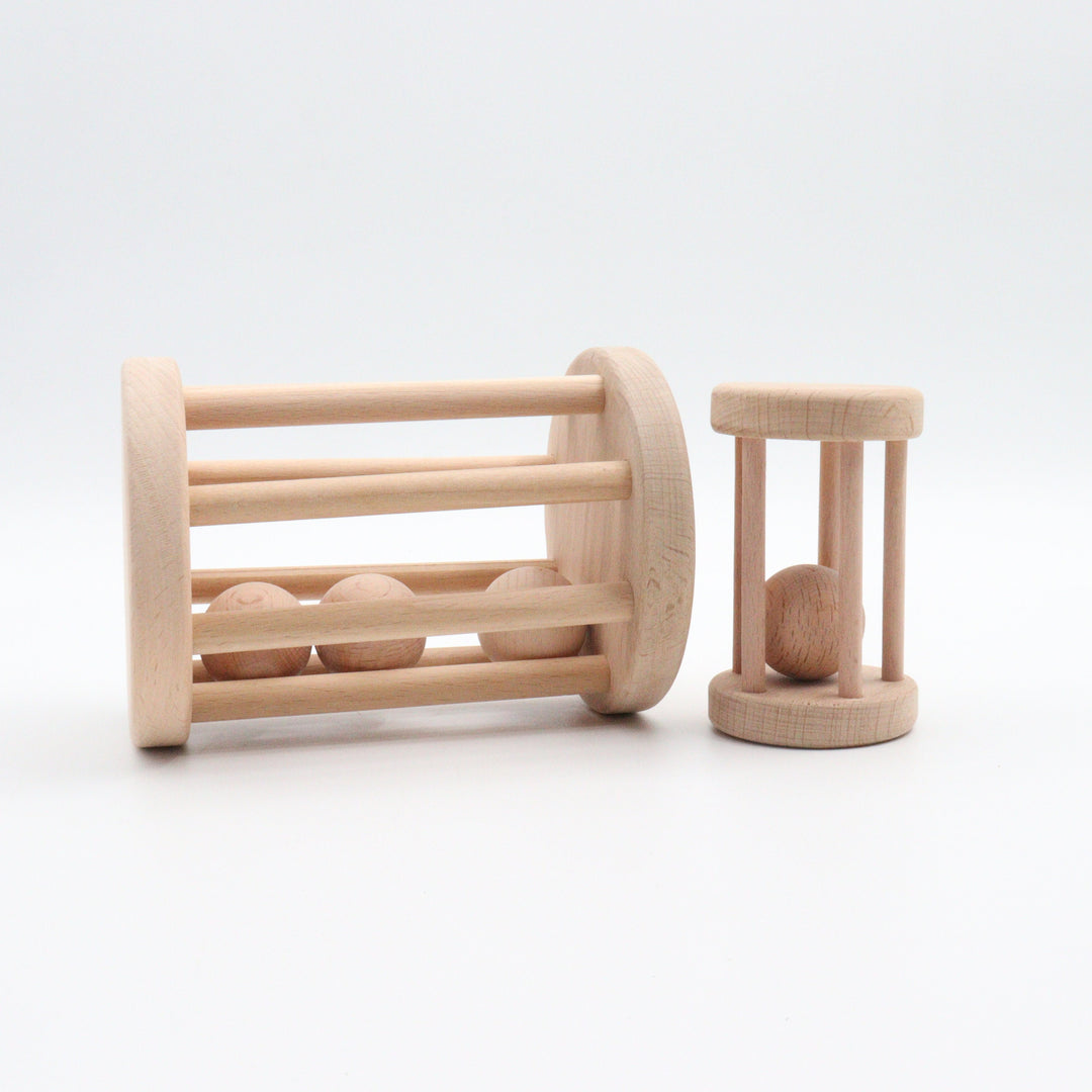 Set of 2 Wooden Ball Cylinder|Baby Rattle Toy|Kids Bell Cylinder|Montessori Rattle Roller|Organic Infant Toy|Wooden Safe Baby Birthday Gift