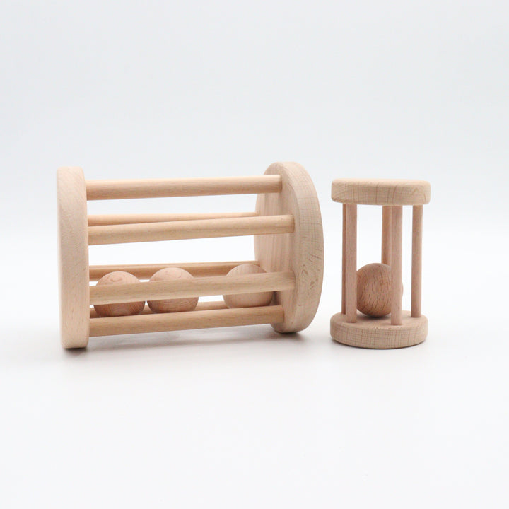 Set of 2 Wooden Ball Cylinder|Baby Rattle Toy|Kids Bell Cylinder|Montessori Rattle Roller|Organic Infant Toy|Wooden Safe Baby Birthday Gift