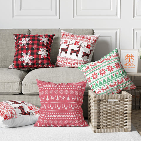 Winter Throw Pillowcase|Snowflake Decor|Xmas Deer Cushion Cover|Christmas Cushion Case|Decorative Outdoor Pillow Case|Plaid Pillow Cover