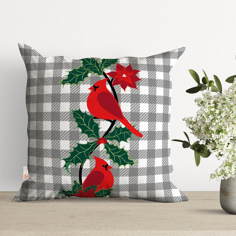Red Cardinal Bird Throw Pillowcase|Winter Pillow Cover|Decorative Outdoor Pillow Case|Plaid Sofa Decor|Christmas Cushion Case|Xmas Ornament