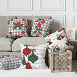 Red Cardinal Bird Throw Pillowcase|Winter Pillow Cover|Decorative Outdoor Pillow Case|Plaid Sofa Decor|Christmas Cushion Case|Xmas Ornament