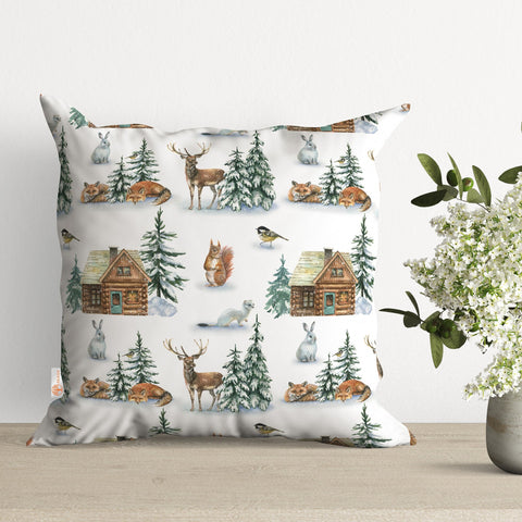 Winter Pillow Cover|Xmas Deer Throw Pillow|Pine Tree Sofa Decor|Animal Print Outdoor Pillow Case|Snow Cushion Case|Christmas Cushion Cover