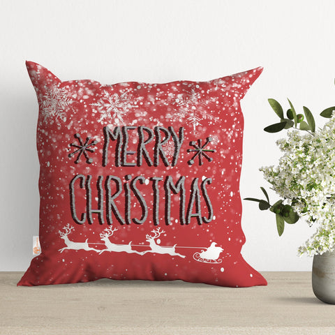 Merry Christmas Cushion Case|Xmas Cushion Cover|Decorative Outdoor Pillow Case|Santa Sleigh Home Decor|Winter Snowflake Throw Pillowcase
