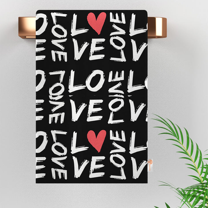 Heart Print Hand Towel|Love Themed Dishcloth|Striped Kitchen Cloth|Romantic Dust Cloth|Valentine's Day Tea Towel|Decorative Dish Cloth