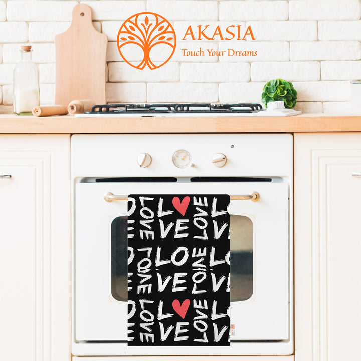Heart Print Hand Towel|Love Themed Dishcloth|Striped Kitchen Cloth|Romantic Dust Cloth|Valentine's Day Tea Towel|Decorative Dish Cloth