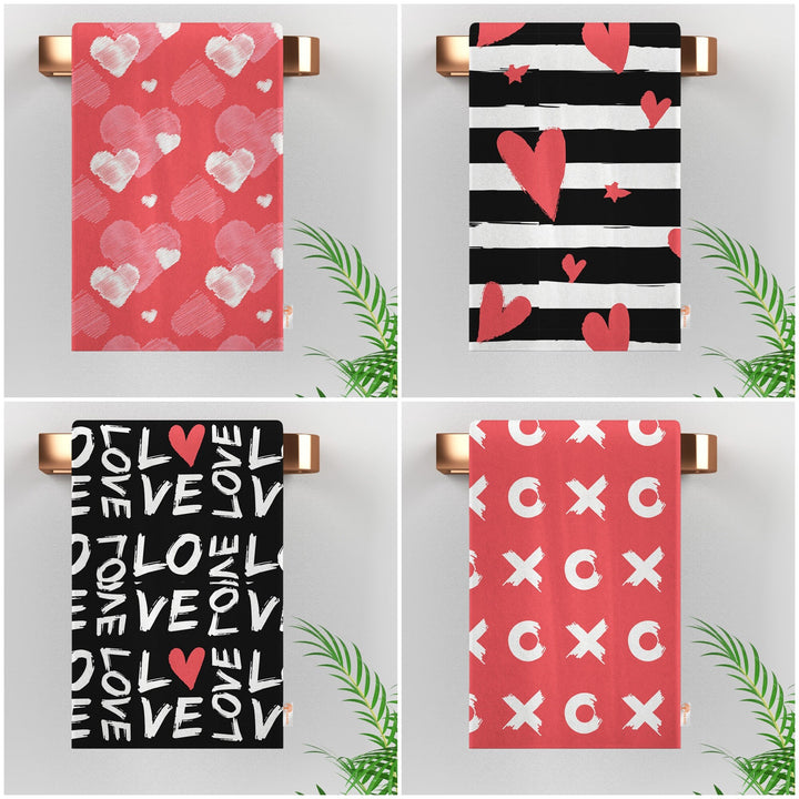 Heart Print Hand Towel|Love Themed Dishcloth|Striped Kitchen Cloth|Romantic Dust Cloth|Valentine's Day Tea Towel|Decorative Dish Cloth