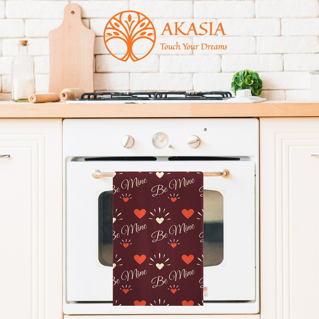 Be Mine Print Kitchen Cloth|Heart Print Dish Cloth|Valentine Hand Towel|Romantic Tea Towel|Love Themed Dishcloth|Geometric Dust Cloth