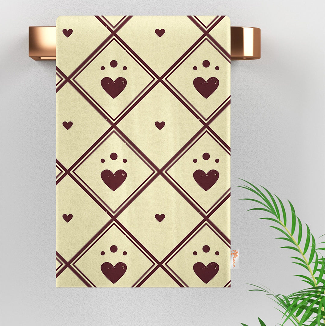 Be Mine Print Kitchen Cloth|Heart Print Dish Cloth|Valentine Hand Towel|Romantic Tea Towel|Love Themed Dishcloth|Geometric Dust Cloth