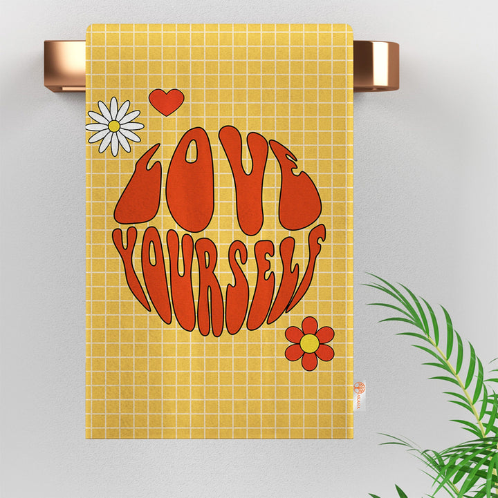 Valentine Hand Towel|Love Yourself Dish Cloth|Heart Print Dust Cloth|Flower Power Print Tea Towel|Daisy Print Kitchen Cloth|Love Themed Dish