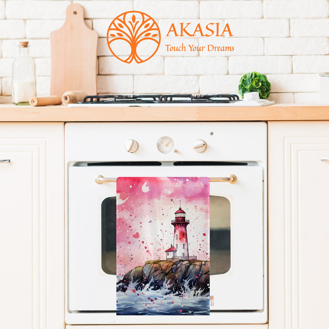 Lighthouse Print Tea Towel|Valentine Dishcloth|Heart and Bird Print Dish Cloth|Romantic Hand Towel|Love Themed Kitchen Cloth|Soft Hand Towel
