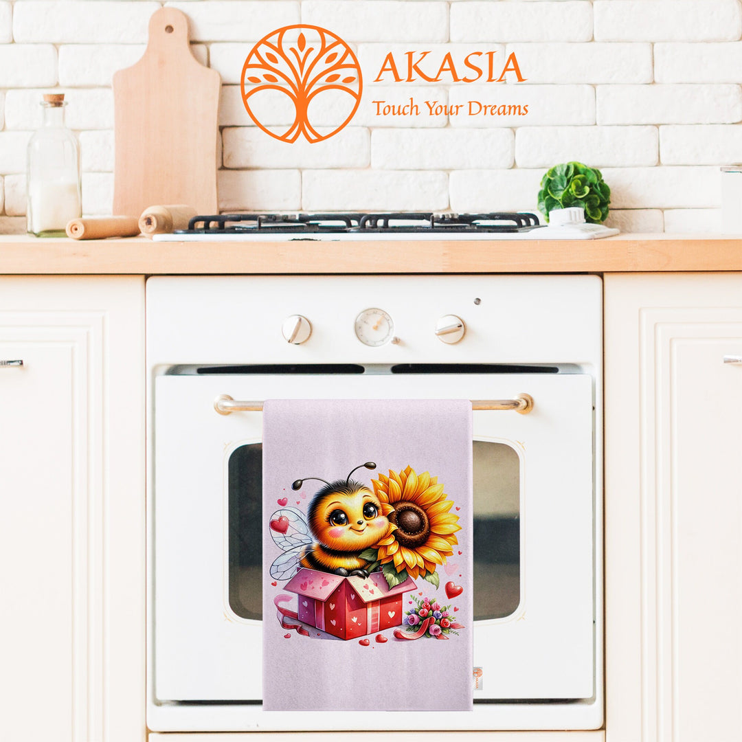 Cute Bee Hand Towel|Love Themed Dish Cloth|Valentine Kitchen Cloth|Heart Print Tea Towel|Sunflower Print Dishcloth|Gift For V-Day Idea