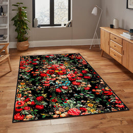 Ethnic Floral Floor Covering|Machine-Washable Floor Decor|Housewarming Area Rug|Flower Print Rug|Multi-Purpose Carpet|Non-Slip Floor Cover