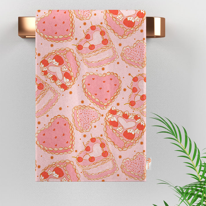 Valentine's Day Dish Cloth|Decorative Tea Towel|Heart Print Dishcloth|Romantic Dust Cloth|Checkered Hand Towel|Love Themed Kitchen Cloth