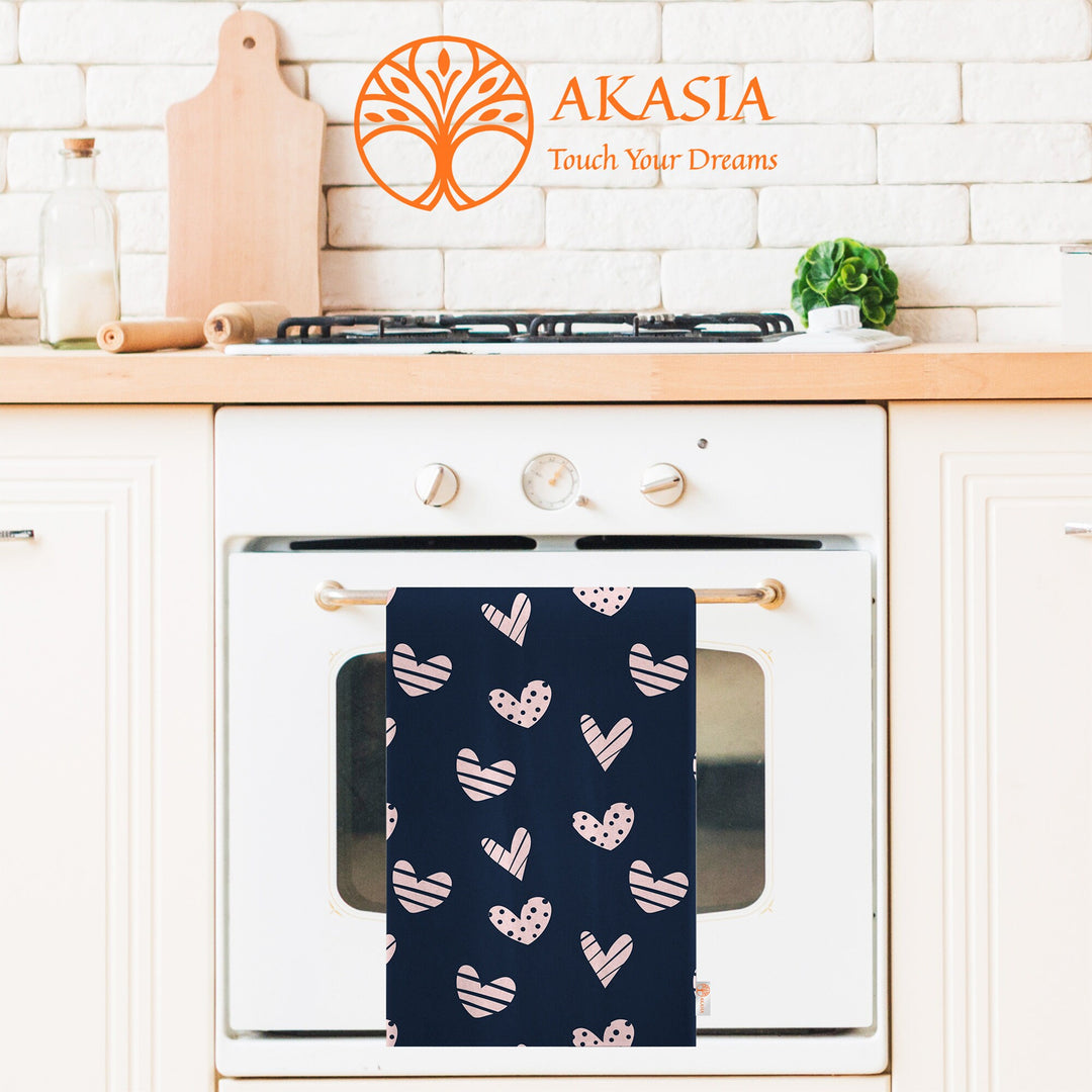 Love Themed Dishcloth|Decorative Hand Towel|Happy Valentine's Day Tea Towel|Heart Print Kitchen Cloth|Romantic Gift For V-Day Dish Cloth