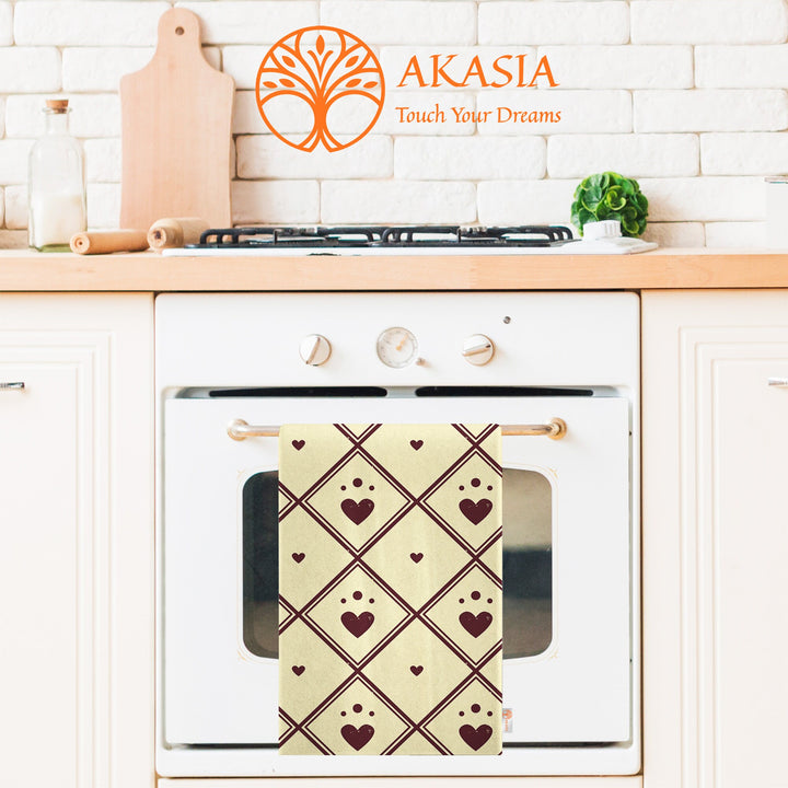 Be Mine Print Kitchen Cloth|Heart Print Dish Cloth|Valentine Hand Towel|Romantic Tea Towel|Love Themed Dishcloth|Geometric Dust Cloth