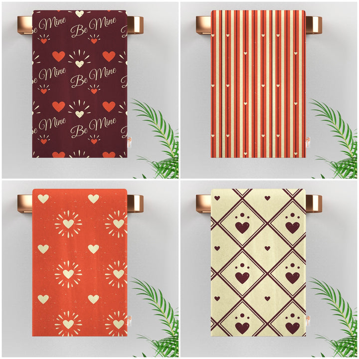 Be Mine Print Kitchen Cloth|Heart Print Dish Cloth|Valentine Hand Towel|Romantic Tea Towel|Love Themed Dishcloth|Geometric Dust Cloth