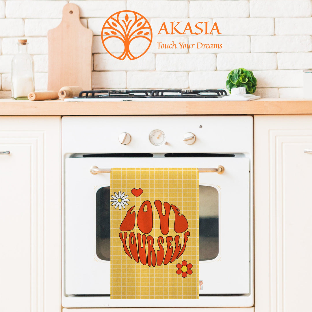 Valentine Hand Towel|Love Yourself Dish Cloth|Heart Print Dust Cloth|Flower Power Print Tea Towel|Daisy Print Kitchen Cloth|Love Themed Dish