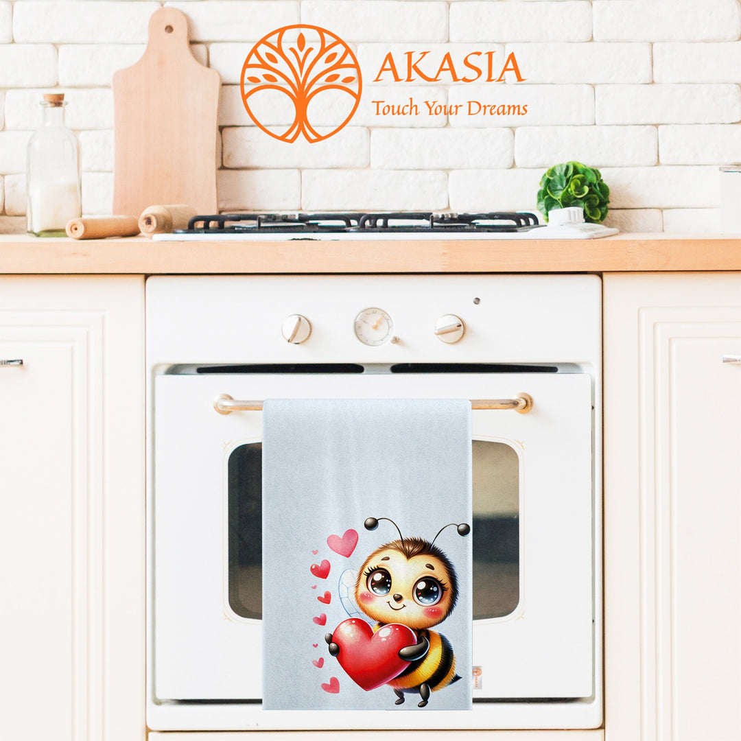 Cute Bee Hand Towel|Love Themed Dish Cloth|Valentine Kitchen Cloth|Heart Print Tea Towel|Sunflower Print Dishcloth|Gift For V-Day Idea