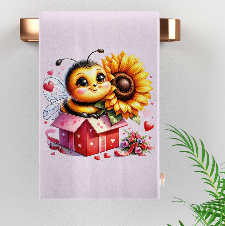 Cute Bee Hand Towel|Love Themed Dish Cloth|Valentine Kitchen Cloth|Heart Print Tea Towel|Sunflower Print Dishcloth|Gift For V-Day Idea