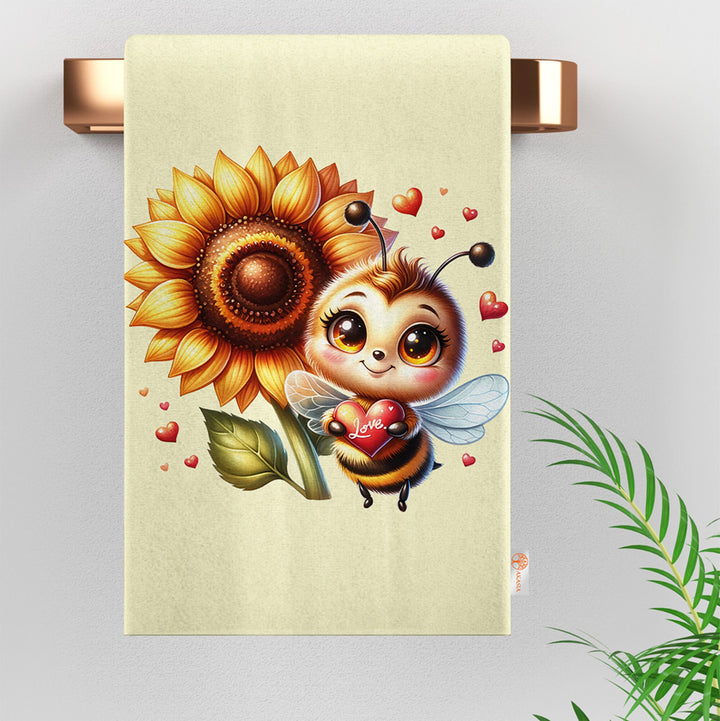 Cute Bee Hand Towel|Love Themed Dish Cloth|Valentine Kitchen Cloth|Heart Print Tea Towel|Sunflower Print Dishcloth|Gift For V-Day Idea