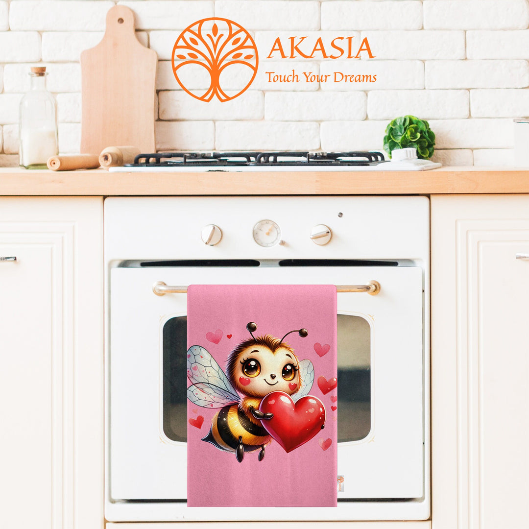 Cute Bee Hand Towel|Love Themed Dish Cloth|Valentine Kitchen Cloth|Heart Print Tea Towel|Sunflower Print Dishcloth|Gift For V-Day Idea