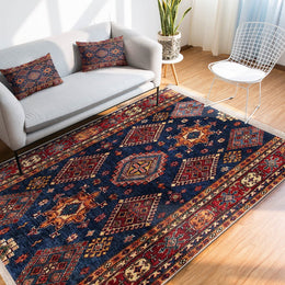 Ethnic Fringed Carpet|Oriental Accent Floor Covering|Farmhouse Machine-Washable Rug|Kilim Pattern Non-Slip Carpet|Rug Design Rug