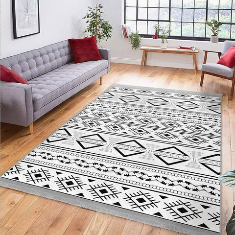 Scandinavian Carpet|Nordic Pattern Rug|Abstract Geometric Carpet|Ethnic Fringed Rug|Machine-Washable Floor Covering|Rug Design Rug