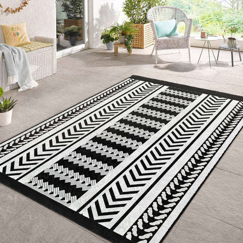 Nordic Print Carpet|Abstract Geometric Area Rug|Machine-Washable Carpet|Rug Design Rug|Ethnic Fringed Carpet|Scandinavian Floor Covering