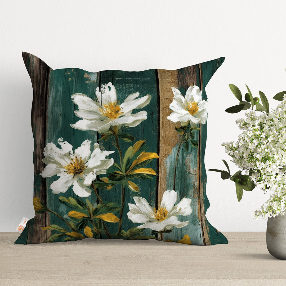 Floral Art Pillow Cover|Daisy Cushion Case|Sofa Throw Pillow|Turquoise Flower Pillowtop|Boho Bedding Decor|Cozy Pillowcase|Outdoor Cushion
