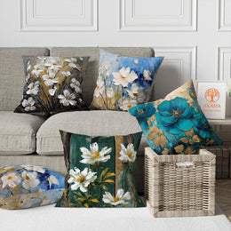 Floral Art Pillow Cover|Daisy Cushion Case|Sofa Throw Pillow|Turquoise Flower Pillowtop|Boho Bedding Decor|Cozy Pillowcase|Outdoor Cushion