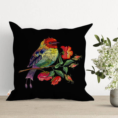 Embroidery Art Looking Bird Print Pillow Cover|Summer Cushion Case|Sofa Throw Pillow|Farmhouse Pillowtop|Boho Bedding Decor|Outdoor Cushion