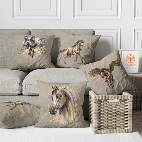 Horse Print Pillow Case|Horse Cushion Case|Decorative Throw Pillowtop|Animal Print Home Decor|Farmhouse Style Gift|Rustic Pillow Cover