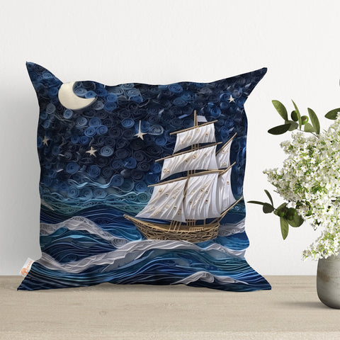 Sea Themed Cushion Case|Sailing Ship Home Decor|Coastal Outdoor Pillowcase|Navy Marine Cushion Cover|Nautical Pillow Cover|Cozy Throw Pillow