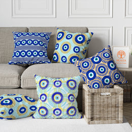 Good Luck Throw Pillow Case|One Eye Pillowcase|Turkish Greek Evil Eye Cushion Cover|Geometric Pillowtop|Cozy Home Decor|Greek Key Cushion