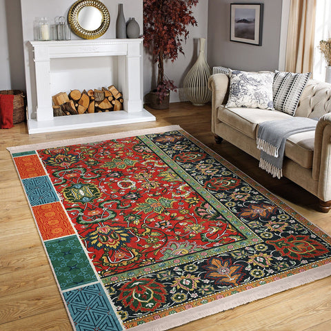 Farmhouse Rug|Kilim Pattern Machine-Washable Rug|Rug Design Non-Slip Carpet|Ethnic Fringed Floor Covering|Oriental Carpet|Digital Print Rug