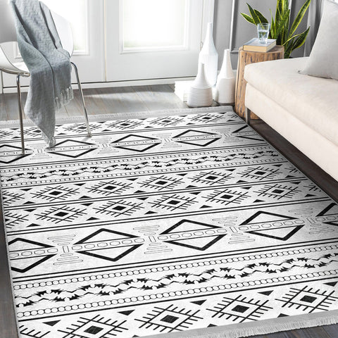Scandinavian Carpet|Nordic Pattern Rug|Abstract Geometric Carpet|Ethnic Fringed Rug|Machine-Washable Floor Covering|Rug Design Rug