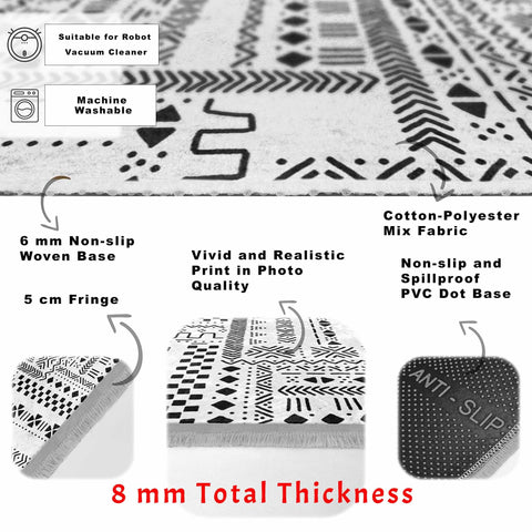 Nordic Print Carpet|Abstract Geometric Carpet|Scandinavian Floor Covering|Ethnic Fringed Rug|Machine-Washable Rug|Rug Design Non-Slip Carpet